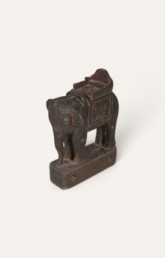 Vintage Wooden Elephant with Inscription Base