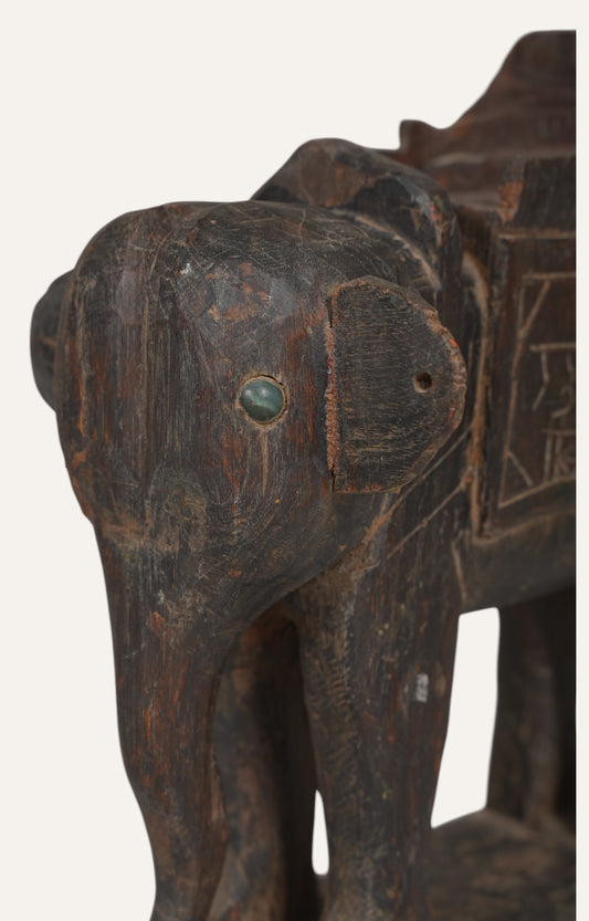Vintage Wooden Elephant with Inscription Base