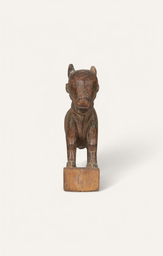 Hand-carved Nandi Figurine in Aged Teak
