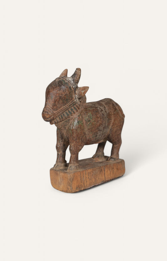 Hand-carved Nandi Figurine in Aged Teak