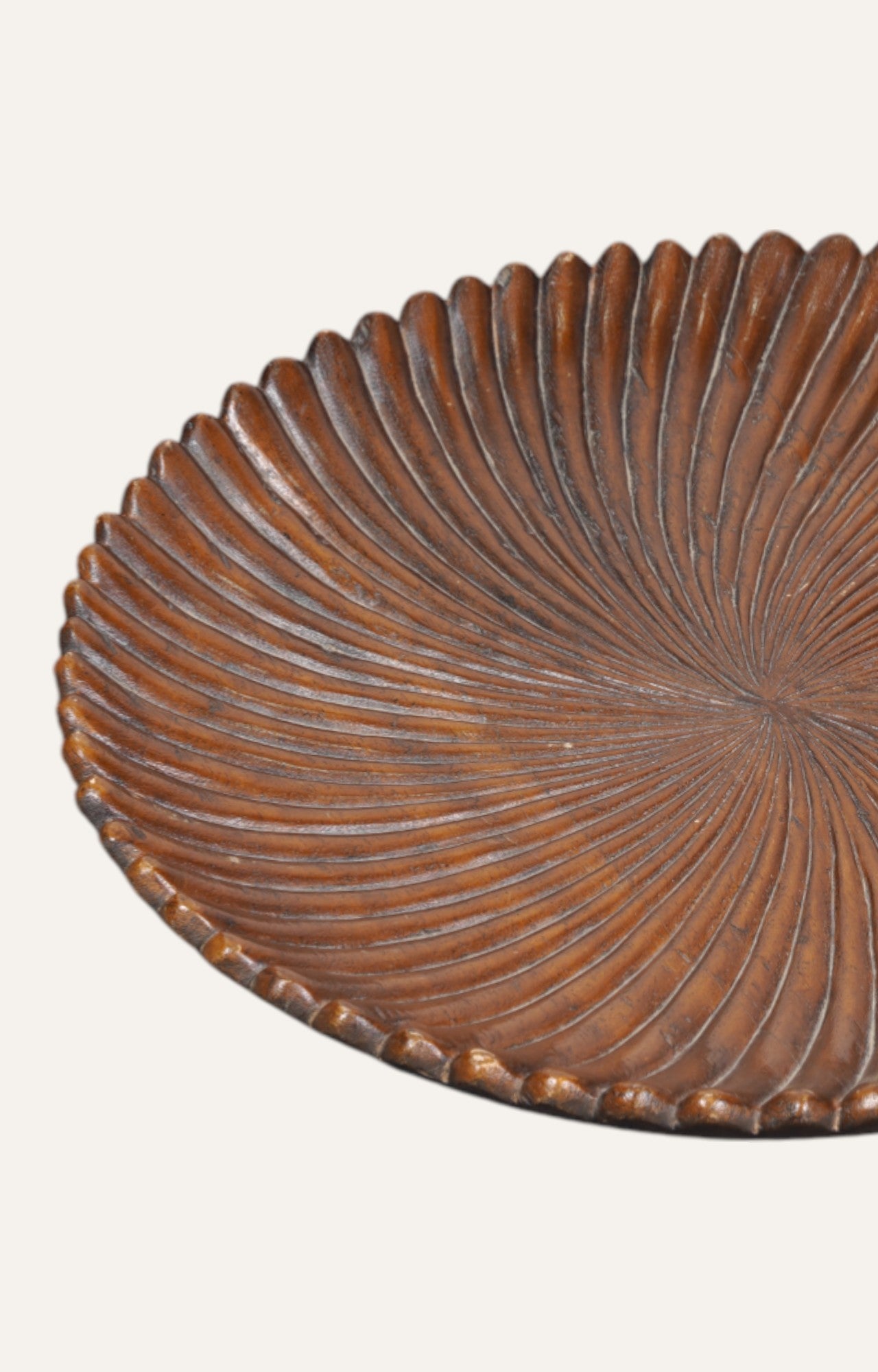 Fluted Hand carved Wood Tray