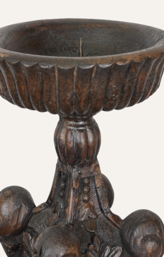 Ornate Teak Wood Tripod Floor Candle Stand