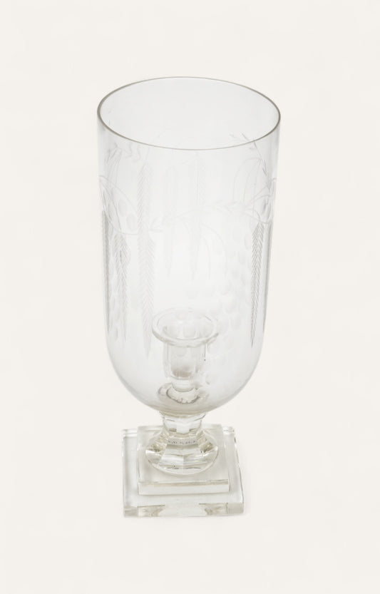 Etched Glass Carved Hurricane Candle Stand