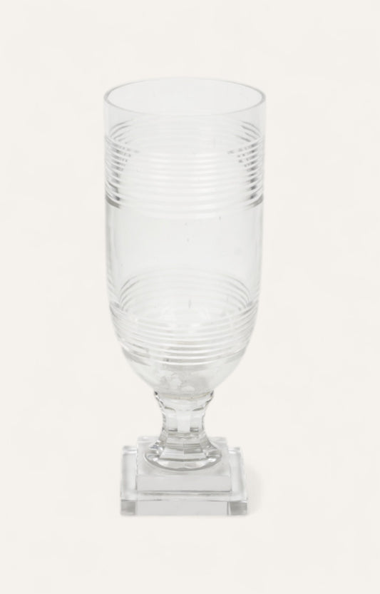 Clear striped glass hurricane candle holder with square base