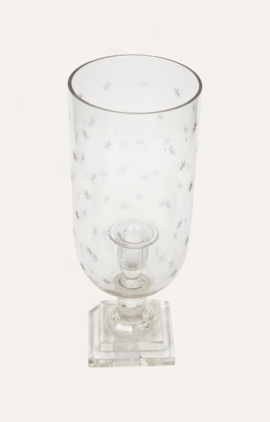 Star-Etched Glass Hurricane Candle Holder