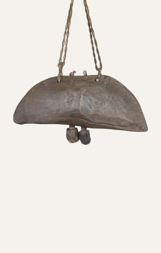 Tribal Wooden Cowbell with Twin Clappers - Wall Décor