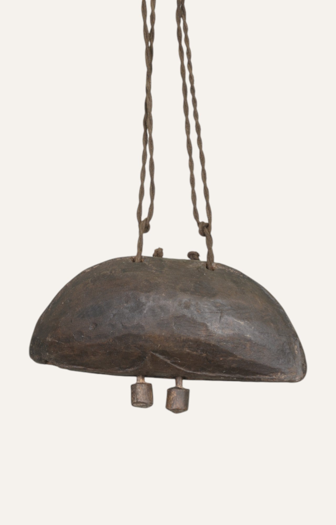Wide-Arch Vintage Wooden Cattle Bell with Rope