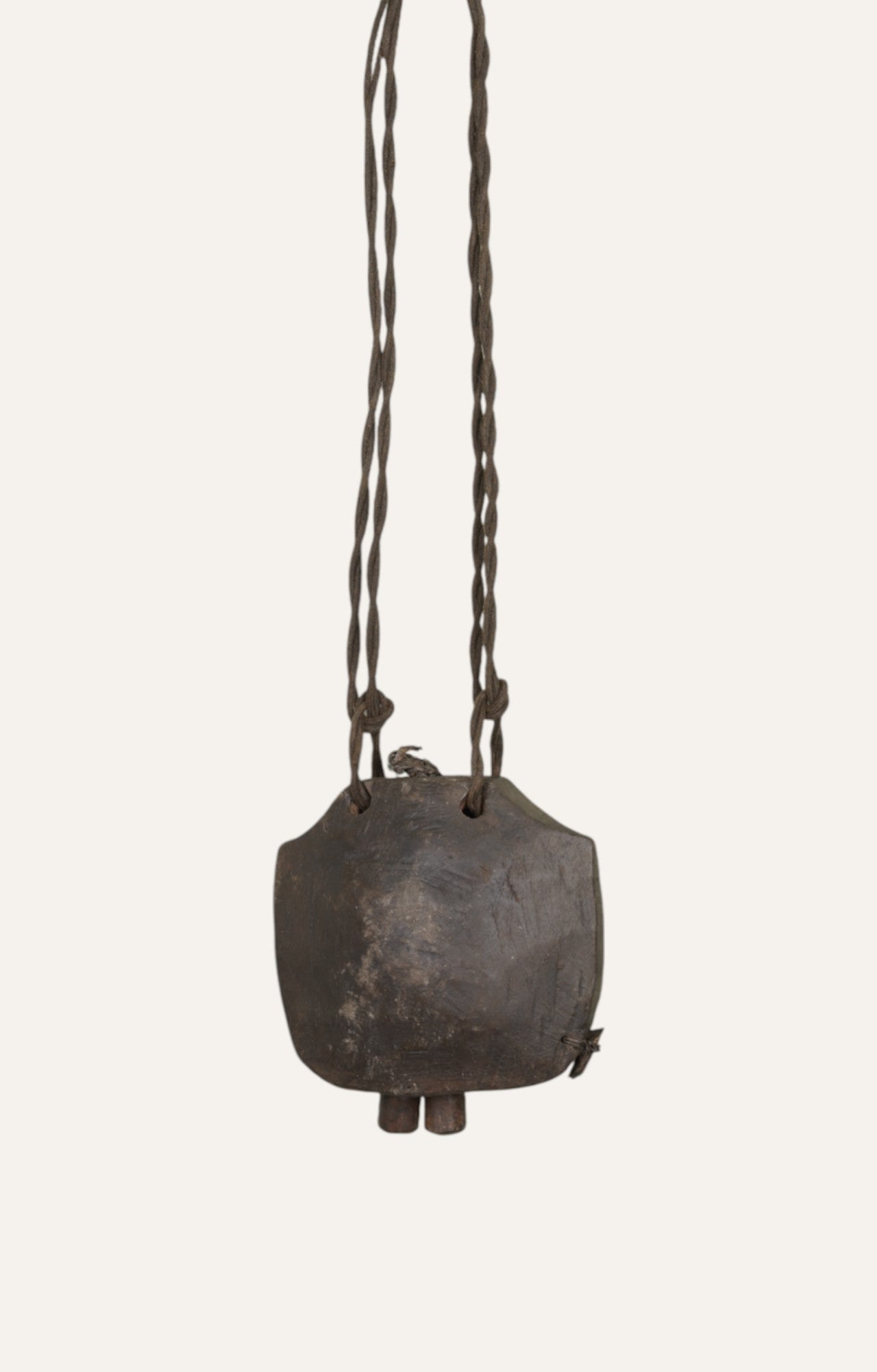 Hand-Carved Wooden Miniature Bell with Rope Handle