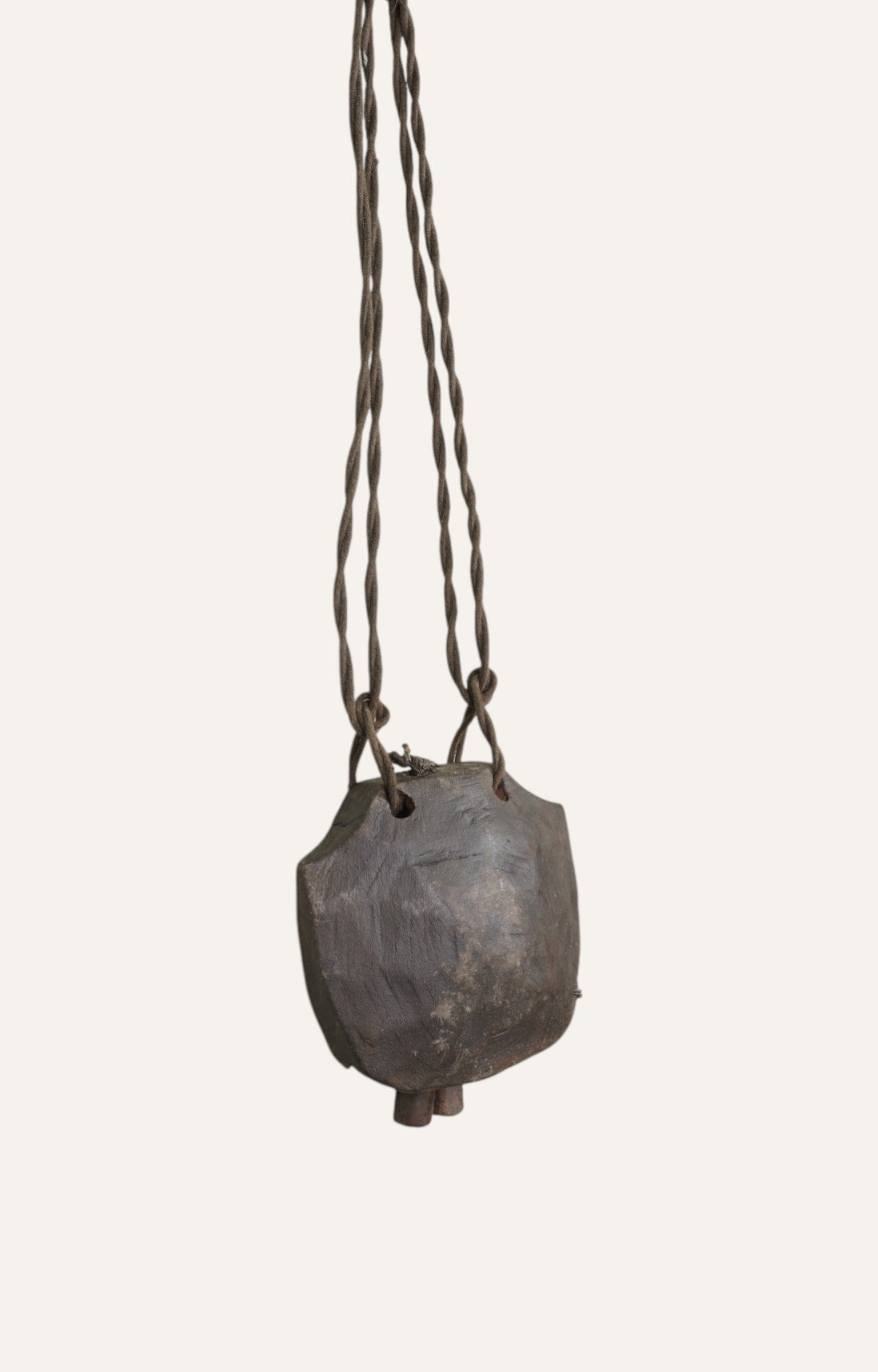 Hand-Carved Wooden Miniature Bell with Rope Handle