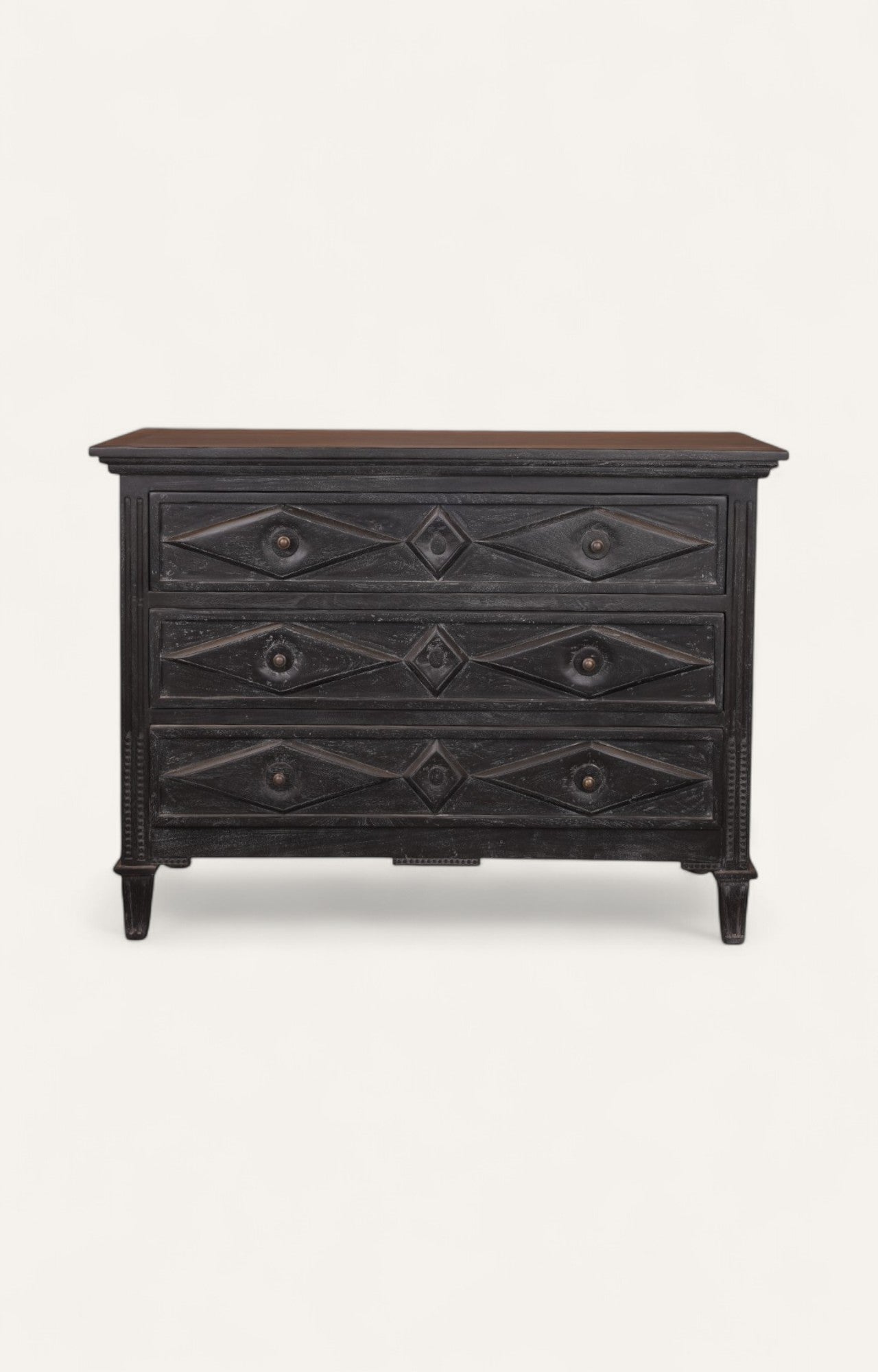 Rustic Black Diamond-Pattern Chest of Drawers