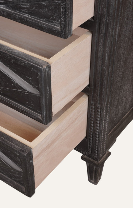 Rustic Black Diamond-Pattern Chest of Drawers