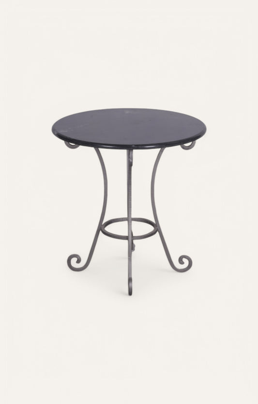 Handcrafted Iron and Stone Bistro Side Table