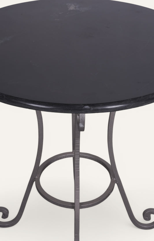 Handcrafted Iron and Stone Bistro Side Table