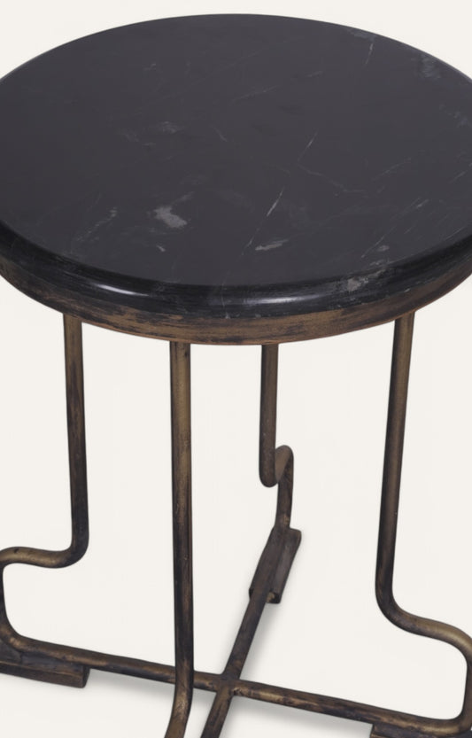 Iron and Stone Side Table with Distressed Finish