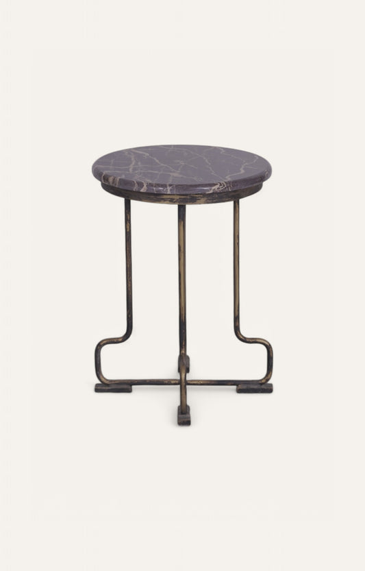 Handcrafted Iron and Stone Accent Side Table