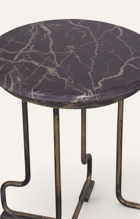 Handcrafted Iron and Stone Accent Side Table
