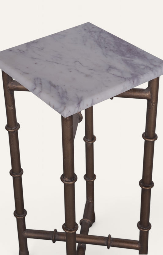 Tall Metal and Stone Side Table