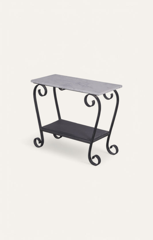 Rectangular Side Table with Scroll Metal Base