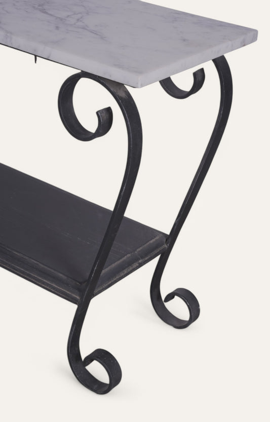 Rectangular Side Table with Scroll Metal Base