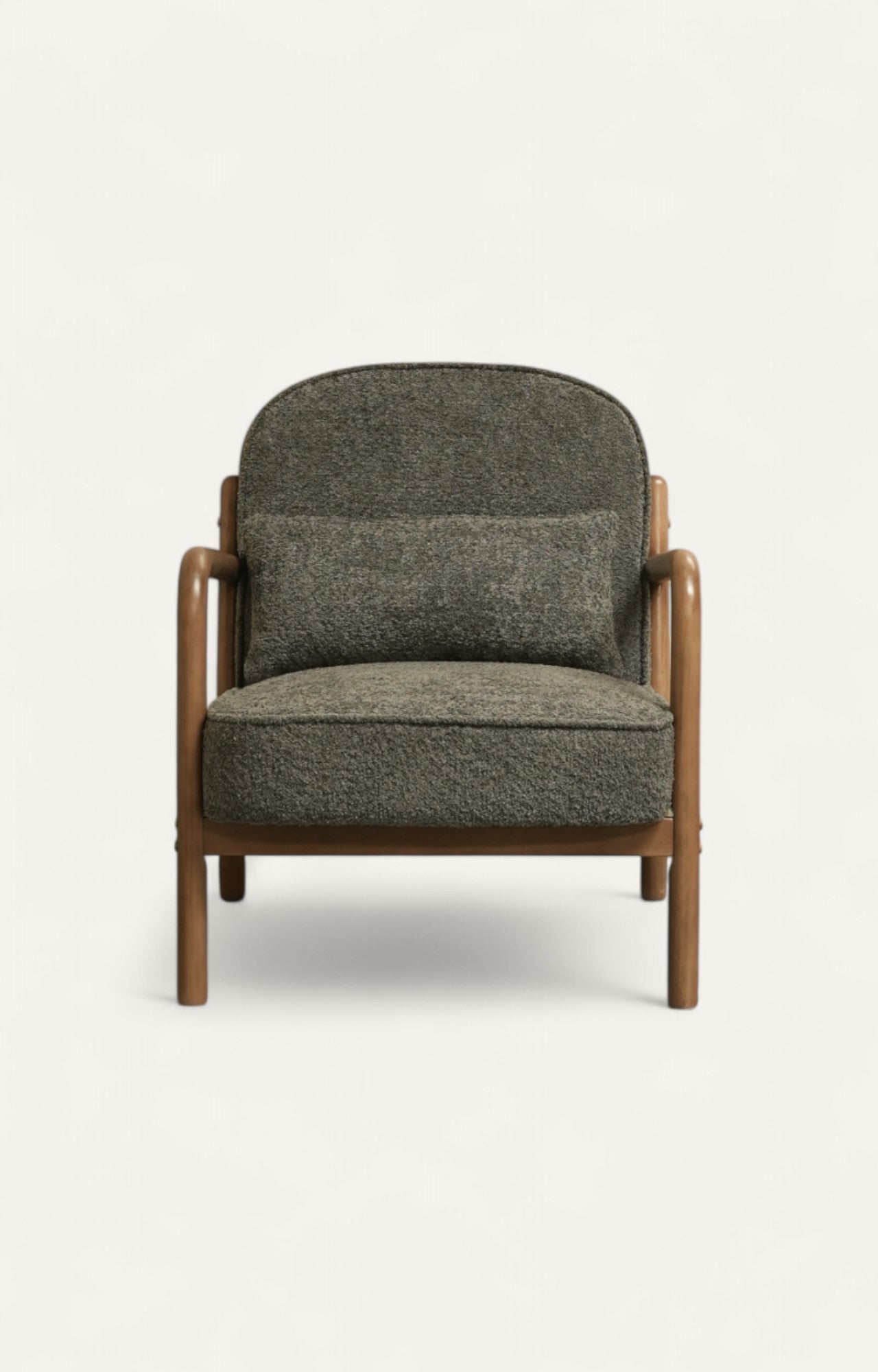 Mid-Century Bouclé Armchair with Wooden Frame
