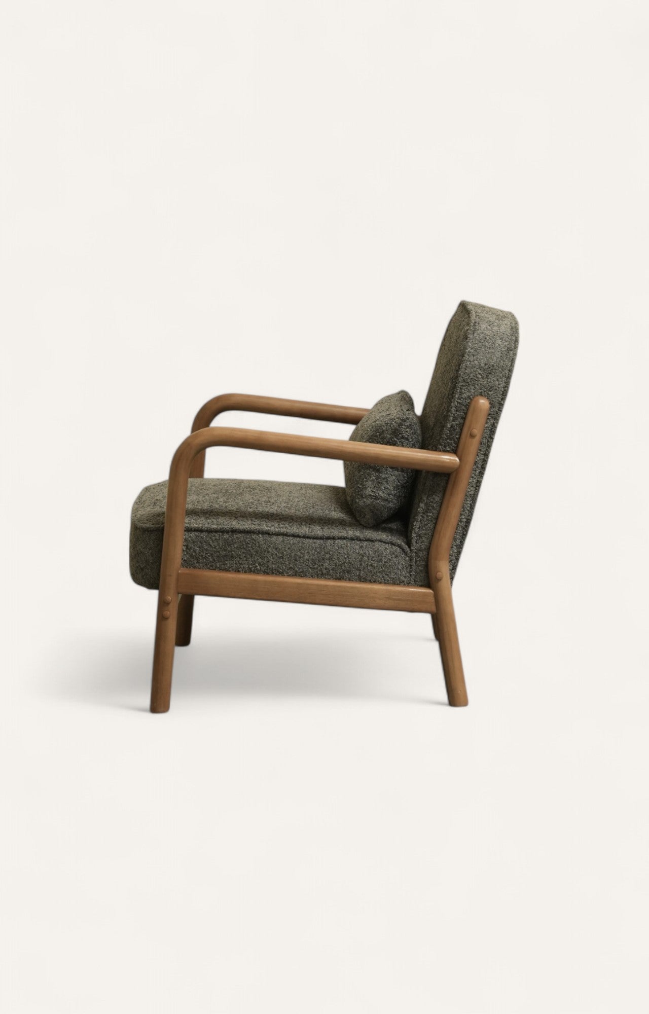 Mid-Century Bouclé Armchair with Wooden Frame