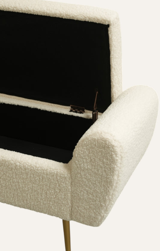 Ivory Bouclé Bench with Storage