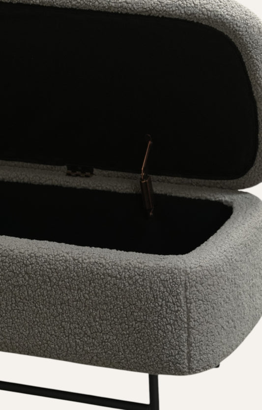Sequoia Boucle Storage Bench with Steel Legs - Charcoal Grey