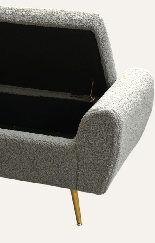 Graphite Barcarolle Bouclé Bench with Storage