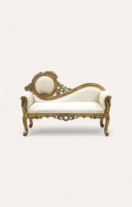 Ornate Teak Chaise in Antique Gold