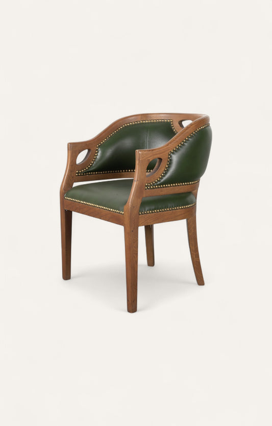 Classic Oak Tub Chair in Green Leatherier
