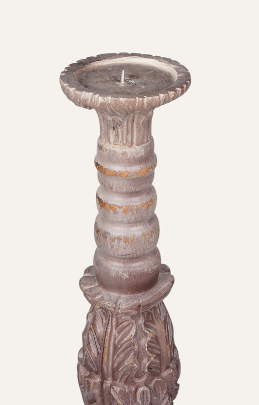 Vintage Hand-Carved Corinthian Rosette Candle Stand