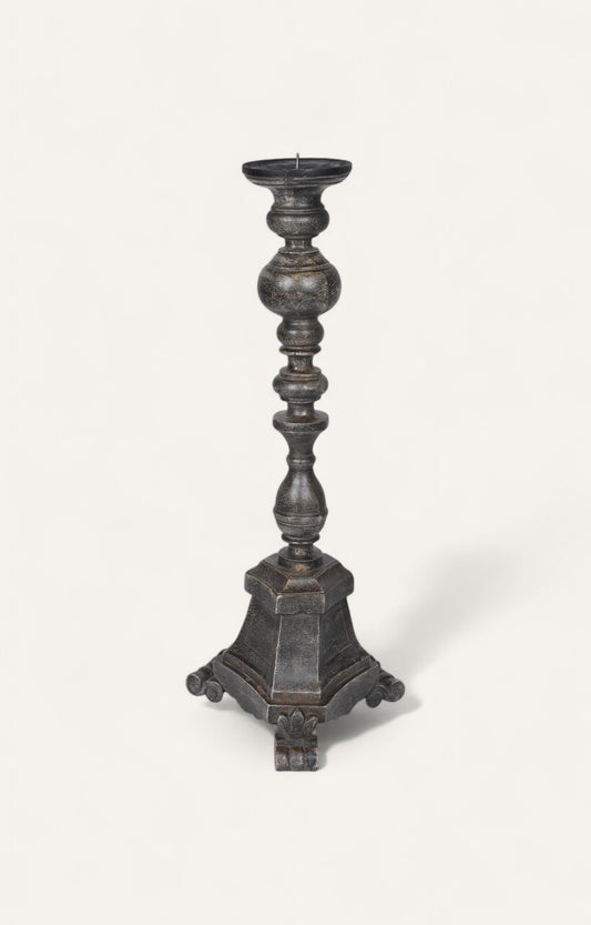 Antique Spindle Base Teak Floor Candle Stand