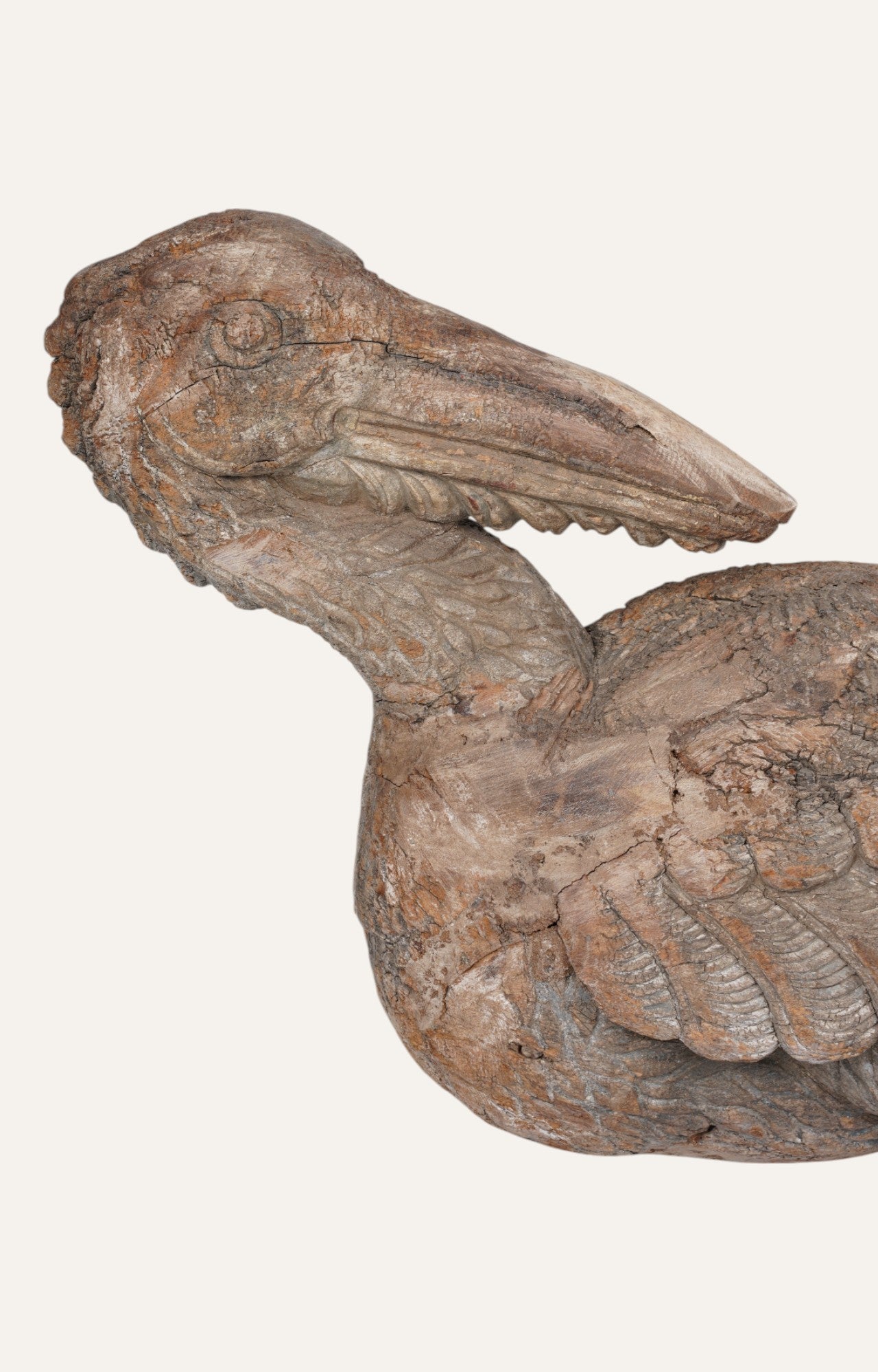 Hand-carved Teak Wood Crane Statue