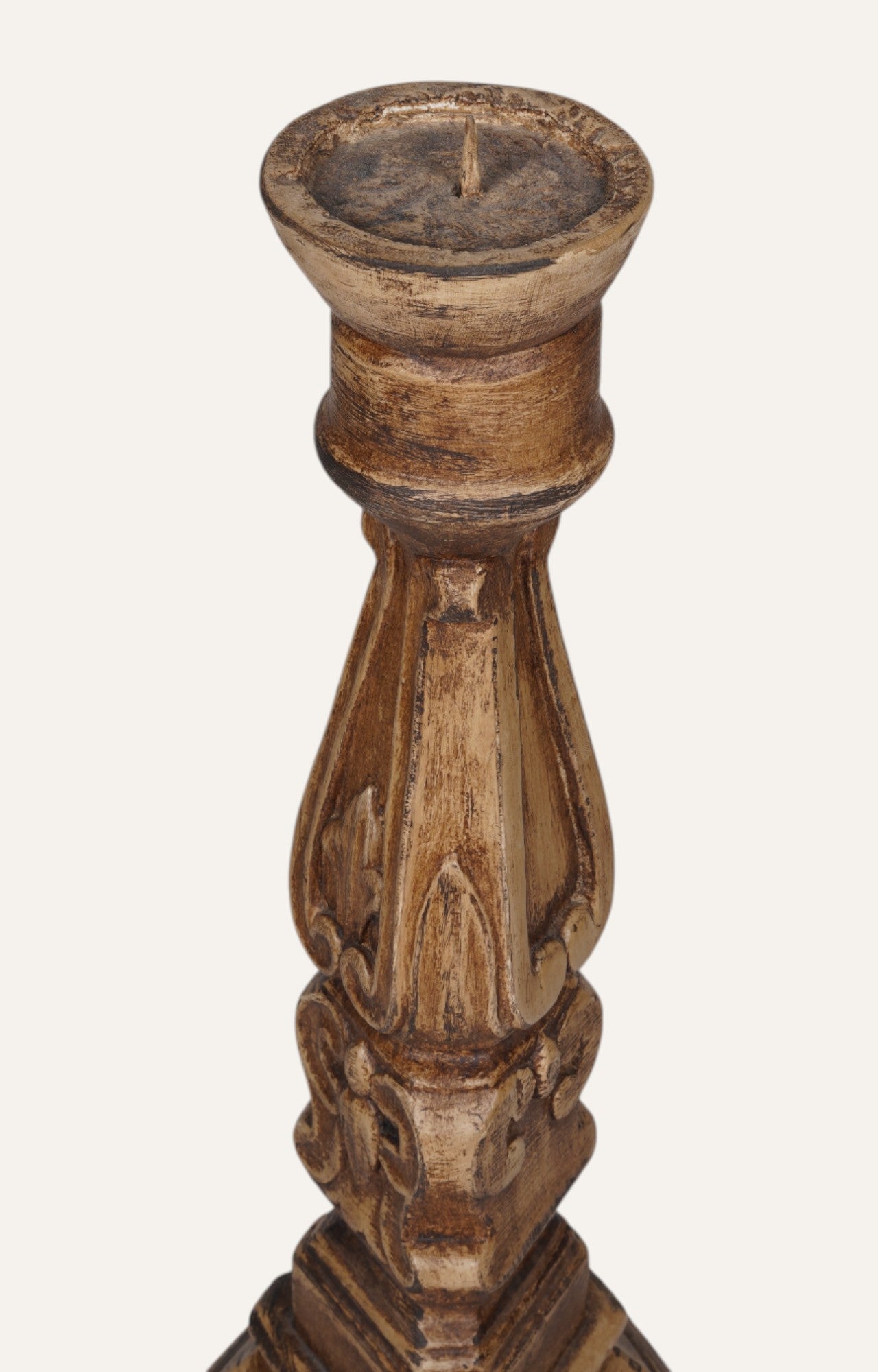 Baroque Gold Teak Floor Candle Holder