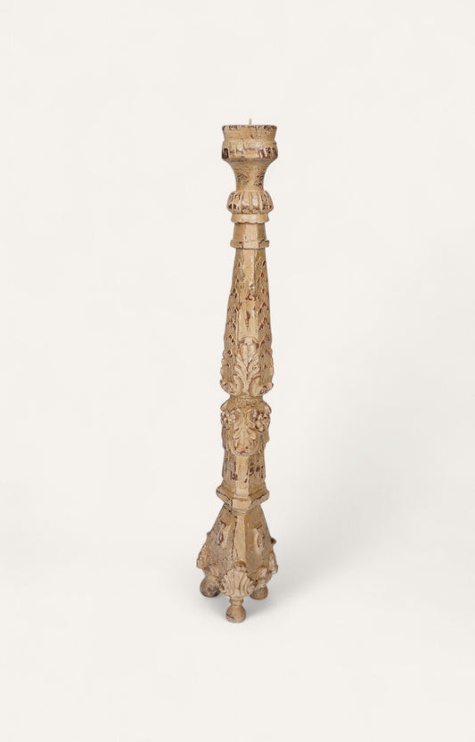 Vintage Gilded Flame Teak Candle Stand