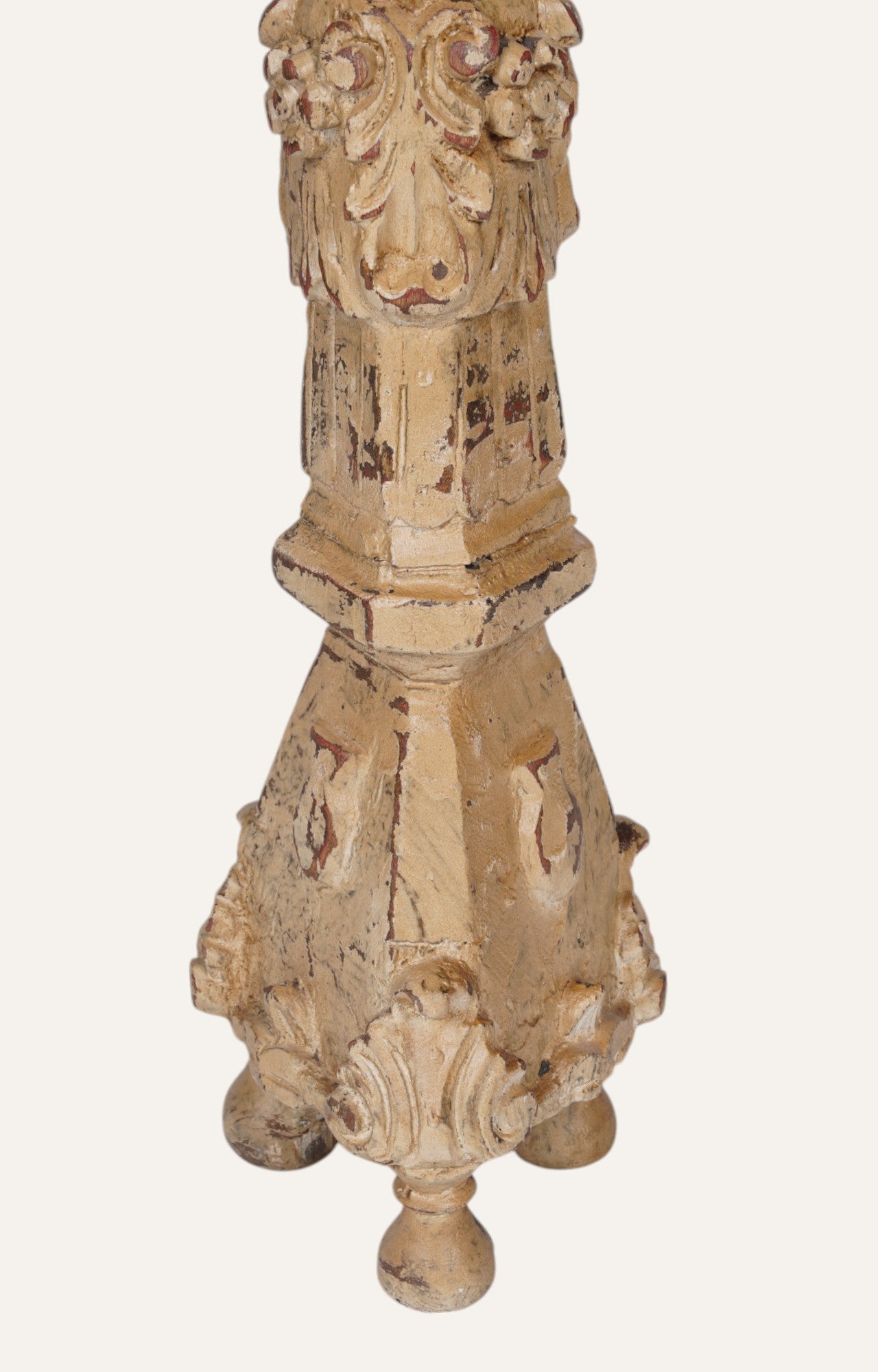 Vintage Gilded Flame Teak Candle Stand