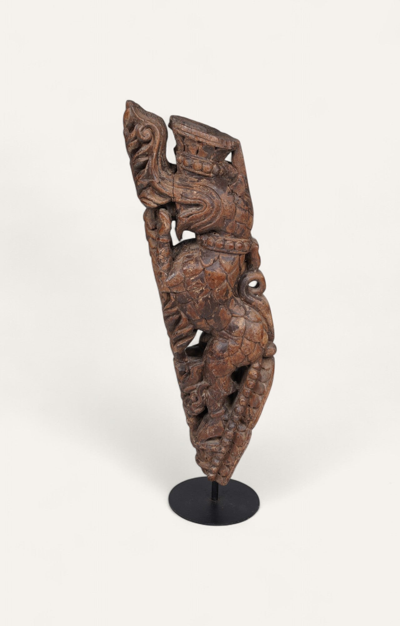 Vintage Hand-carved Fragment with Makara Motif