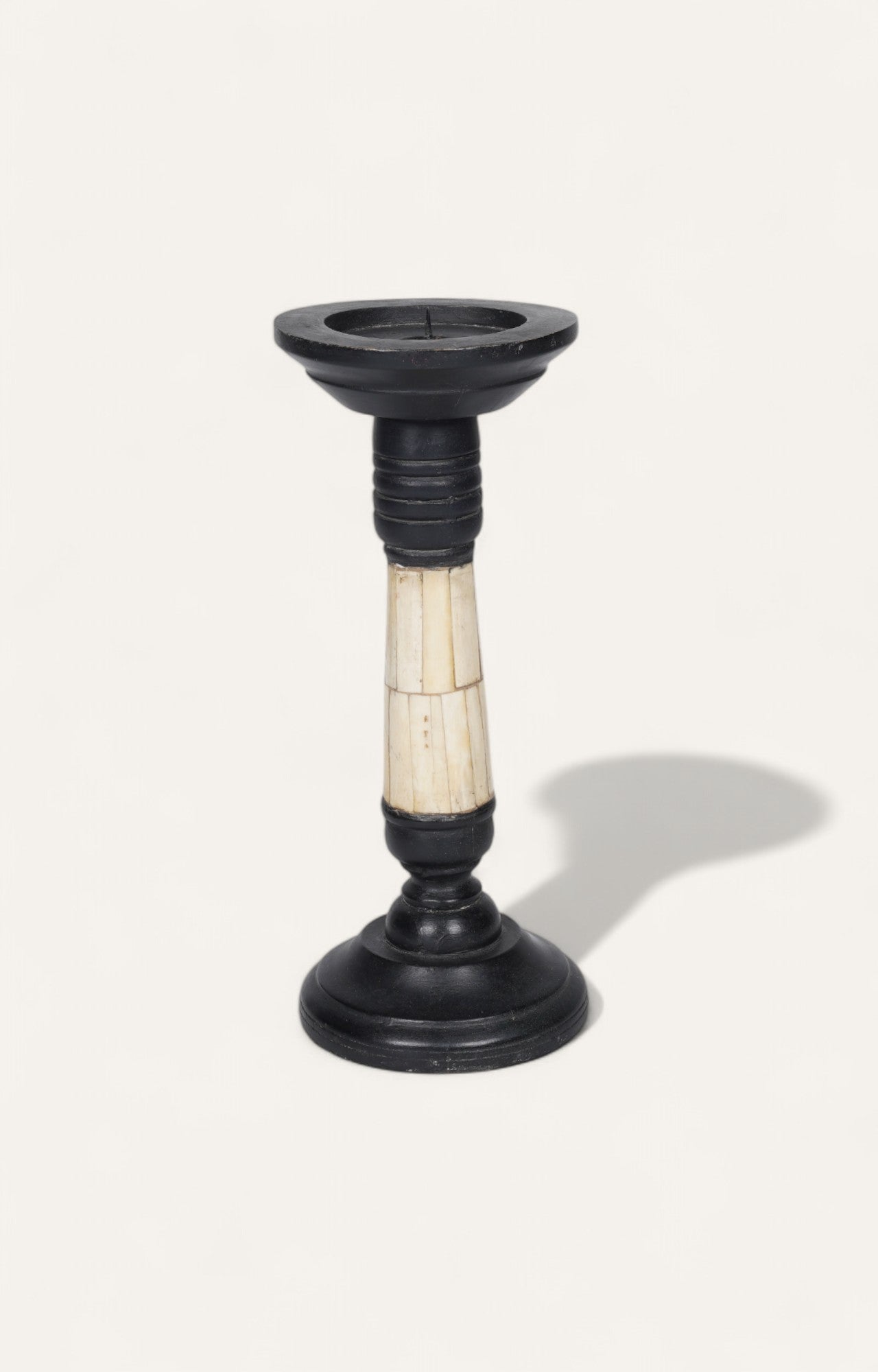 Handcrafted Mango Wood and Bone Inlay Candle Stand