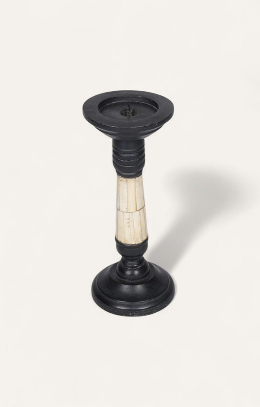 Handcrafted Mango Wood and Bone Inlay Candle Stand
