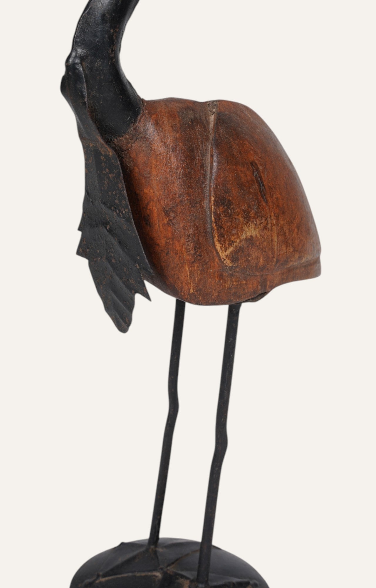 Crane Sculpture in Mixed Metal and Wood