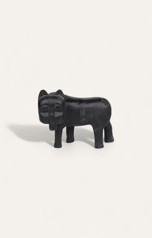 Primitive Black Lion Figurine