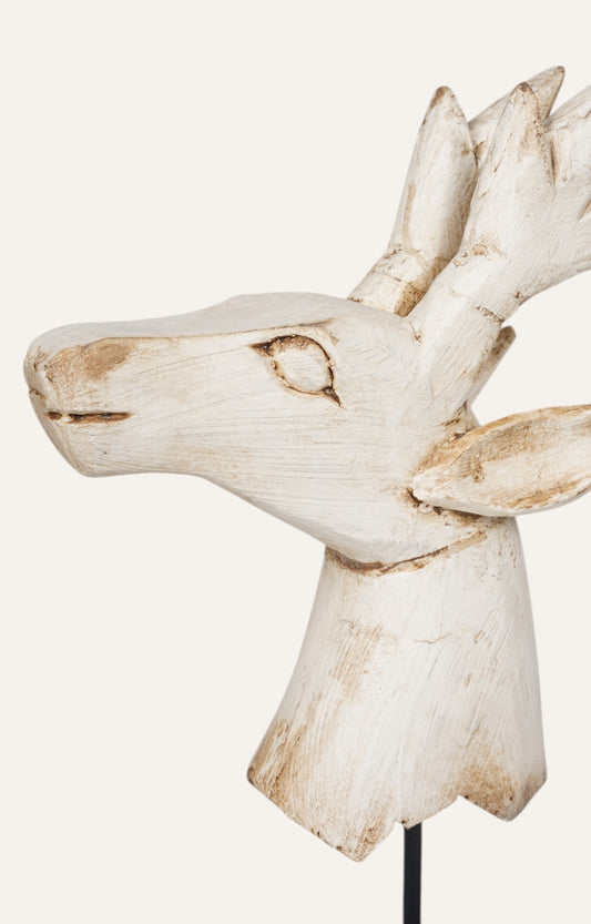 White Deer Bust on Iron Stand