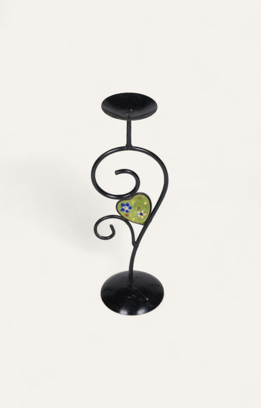 Curved Black Metal Candle Stand with Enamel Accent