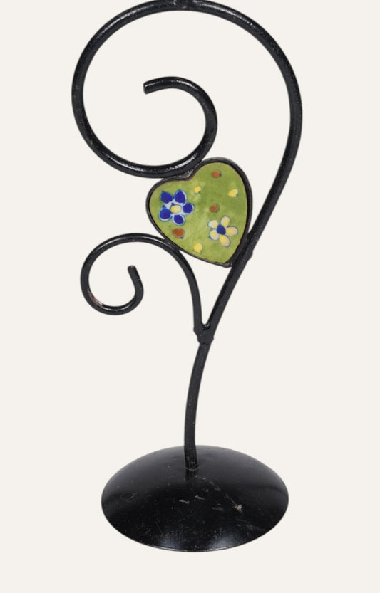 Curved Black Metal Candle Stand with Enamel Accent