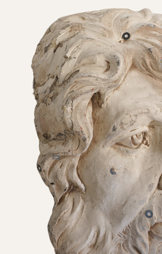 Cast Roman Head Wall Sculpture in Aged White Finish