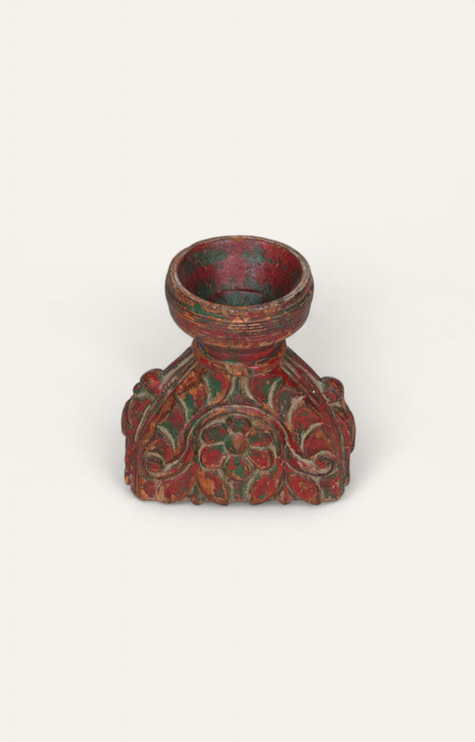 Vintage Red Floral Teak Candle Stand