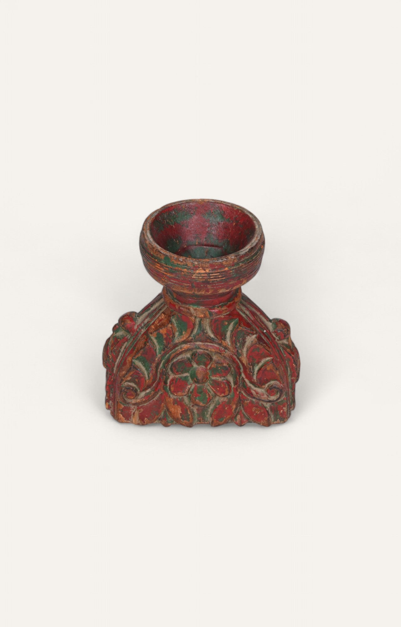 Vintage Red Floral Teak Candle Stand