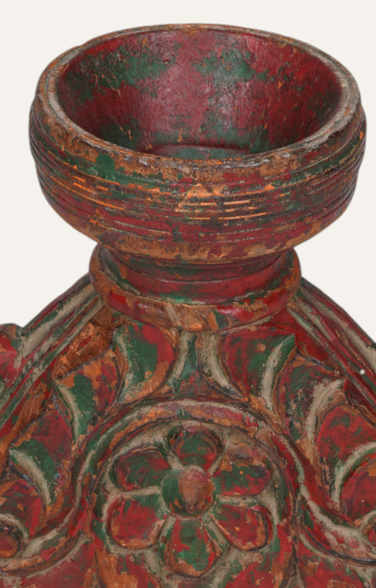 Vintage Red Floral Teak Candle Stand