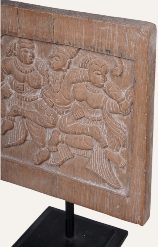 Hand-carved Wooden Panel with Dancers
