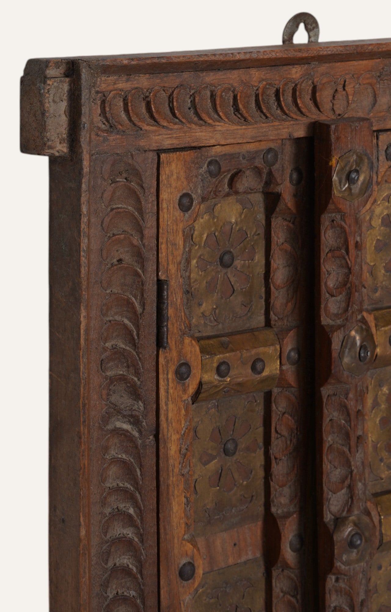 Antique Hand carved Wooden Window with Brass Details